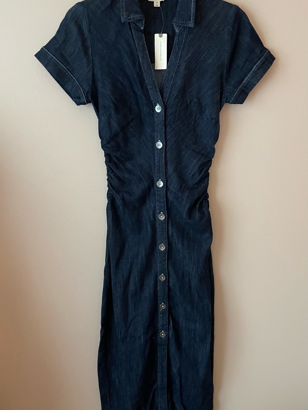 Anthropologie Greer Denim Midi Shirtdress by Pilcro in Midnight Wash Denim - Picture 6 of 9
